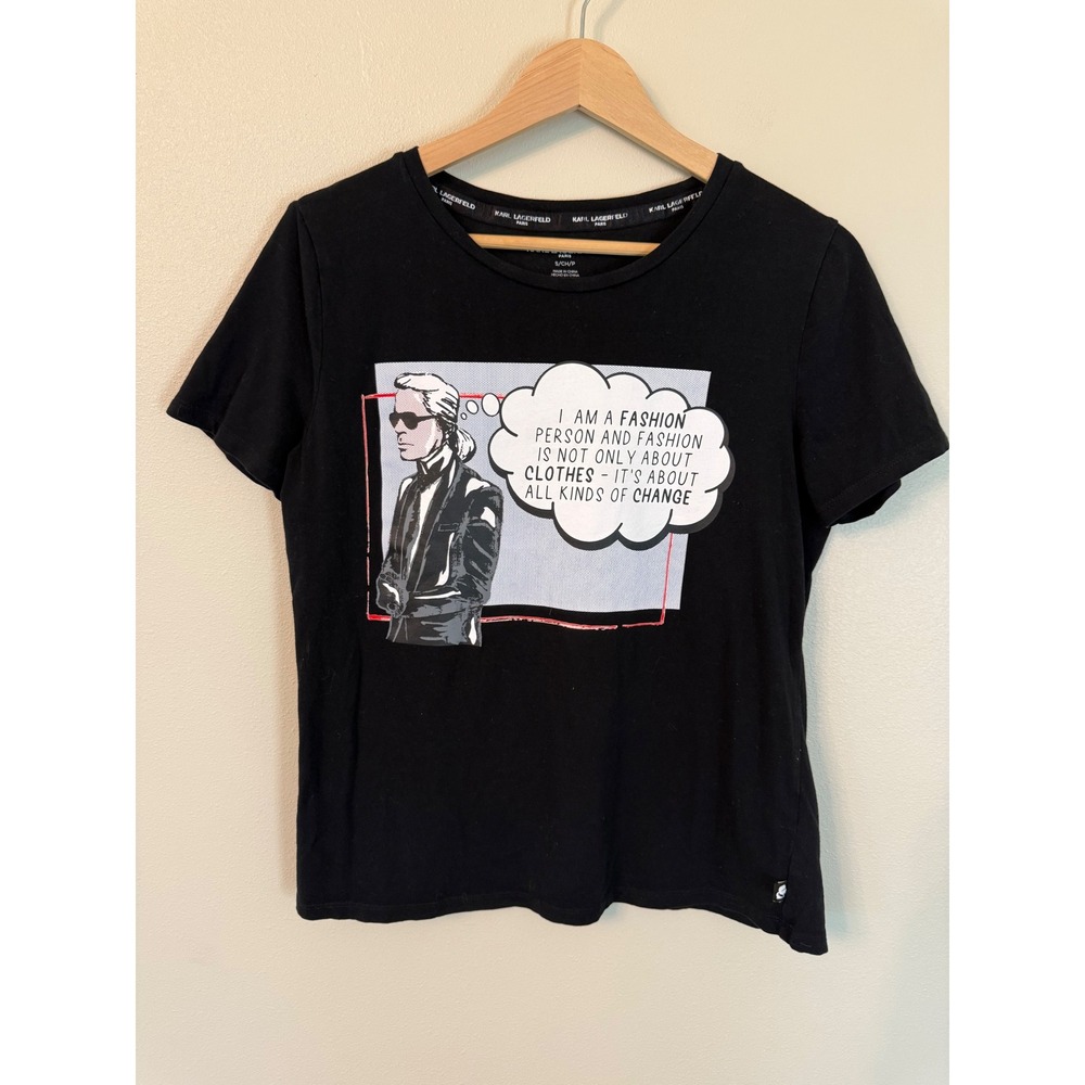 Karl Lagerfeld Paris Comic Graphic T-Shirt Black Tee Size S